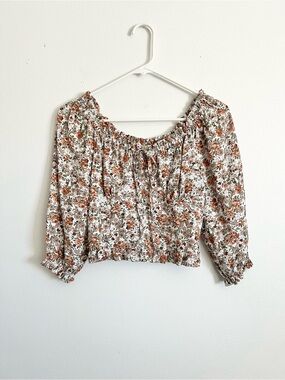 Floral Milkmaid Cottagecore Prairie Crop Top Smocked Ruffle Off Shoulder XS